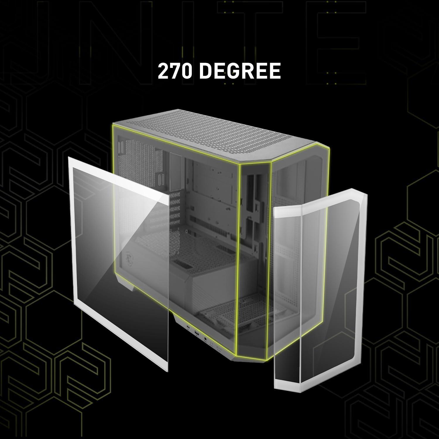 imageMSI MAG PANO M100R PZ White Premium MidTower Gaming PC Case Tempered Glass Side Panel ARGB 120mm Fans Liquid Cooling Support up to 360mm Radiator White Color Case