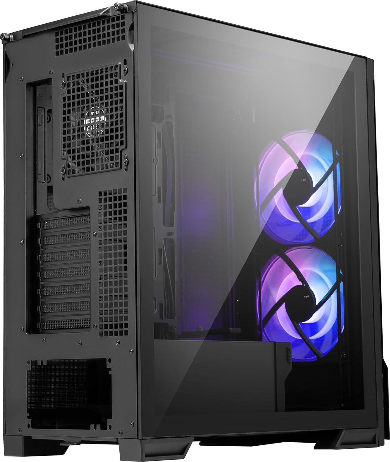 imageMSI MPG Velox 300R Airflow PZ MidTower Gaming PC Case Tempered Glass Side Panel 2 x 160 mm Dual Layer Blades Fans Liquid Cooling Support up to 360mm Radiator Mesh Panel for Airflow