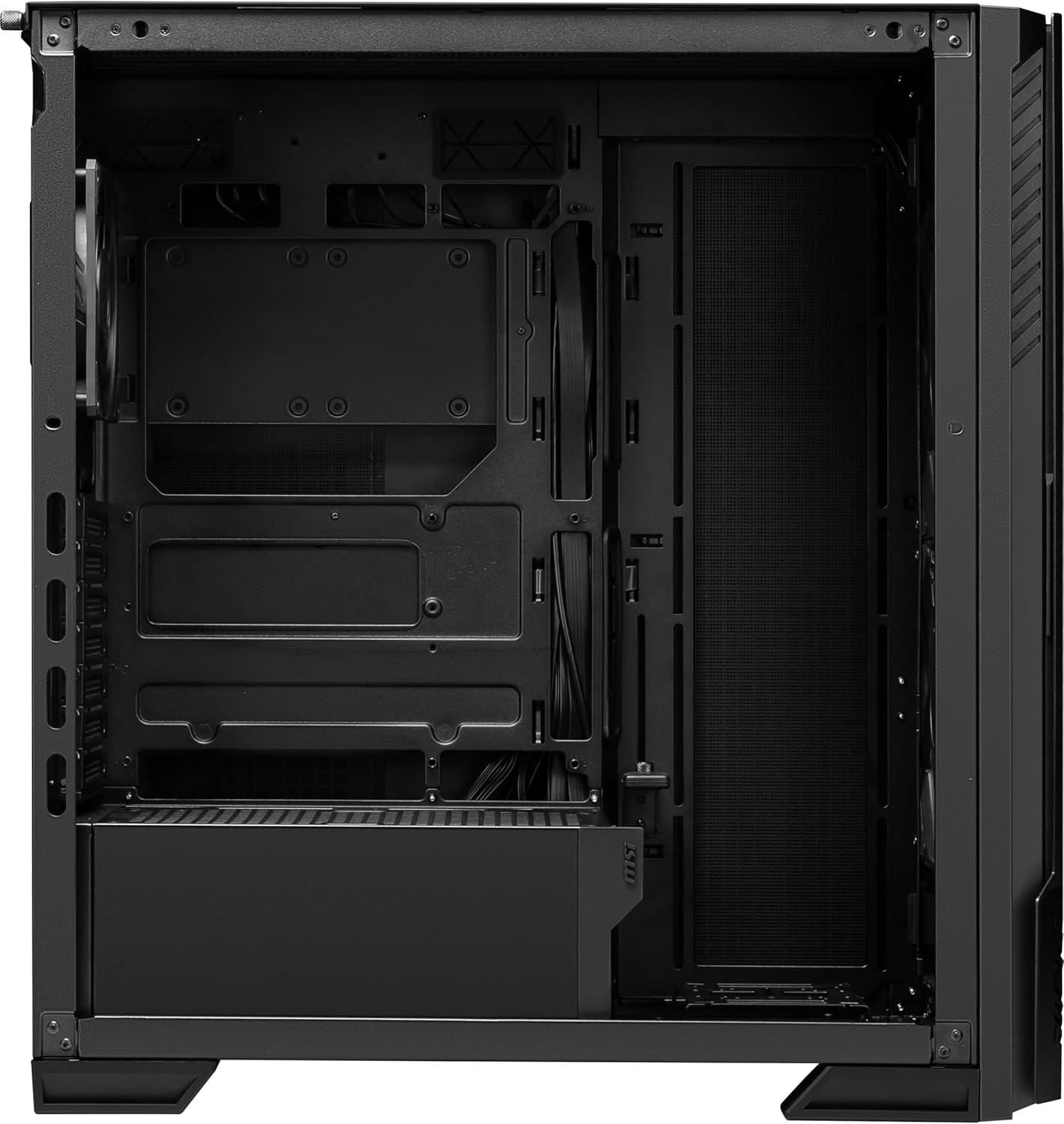 imageMSI MPG Velox 300R Airflow PZ MidTower Gaming PC Case Tempered Glass Side Panel 2 x 160 mm Dual Layer Blades Fans Liquid Cooling Support up to 360mm Radiator Mesh Panel for Airflow