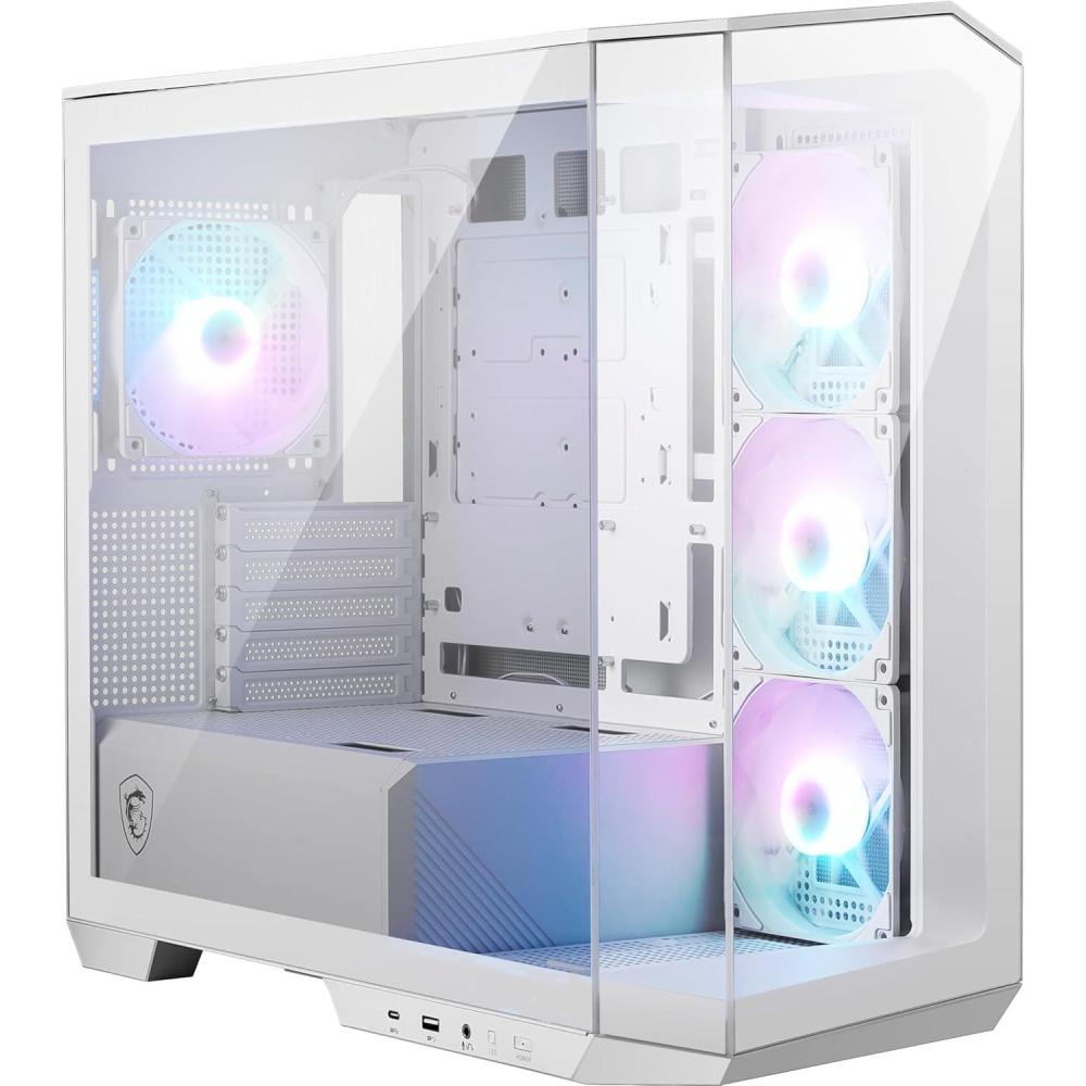 imageMSI MAG PANO M100R PZ White  Premium MidTower Gaming PC Case  Tempered Glass Side Panel  ARGB 120mm Fans  Liquid Cooling Support up to 360mm Radiator  White Color Case