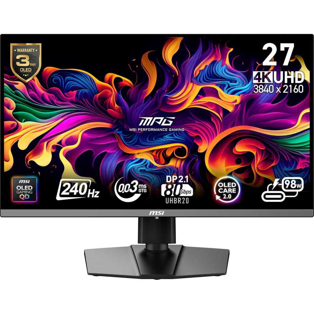 imagemsi MPG 272URX QDOLED 27inch 3840 x 2160 UHD Computer Monitor 240Hz AdaptiveSynch HDMI DP Port VESA Mountable Tilt Speaker 003ms Black