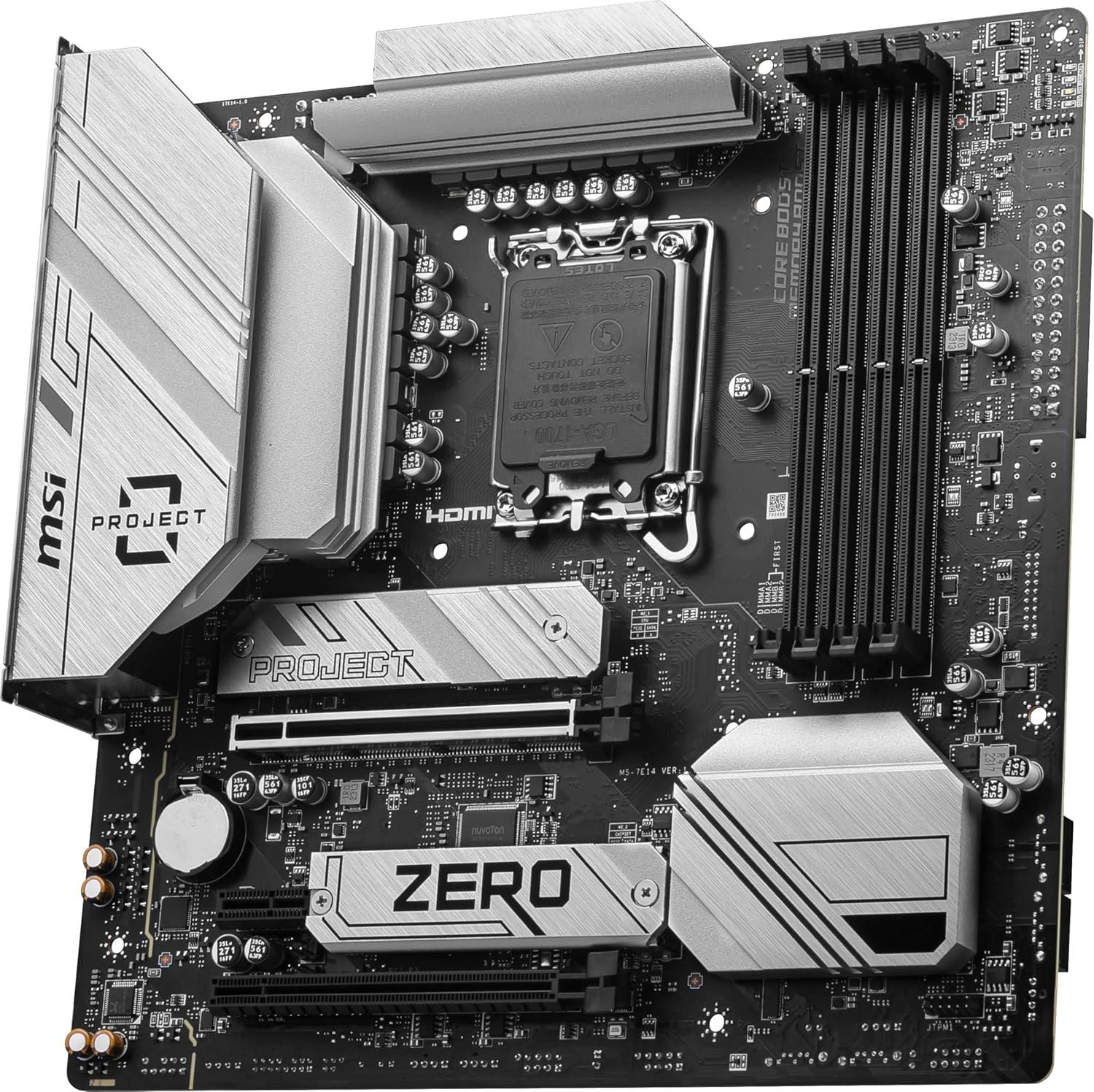 imageMSI B760M Project Zero Gaming Motherboard Support 14th13th12th Gen Intel Processors LGA 1700 DDR5 PCIe 50 M2 Slots 25Gbps LAN USB 32 Gen2 HDMIDP WiFi 6E Bluetooth 53 mATX