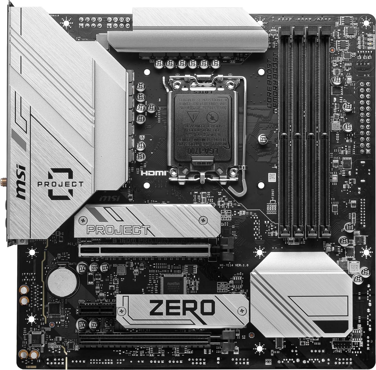 imageMSI B760M Project Zero Gaming Motherboard Support 14th13th12th Gen Intel Processors LGA 1700 DDR5 PCIe 50 M2 Slots 25Gbps LAN USB 32 Gen2 HDMIDP WiFi 6E Bluetooth 53 mATX
