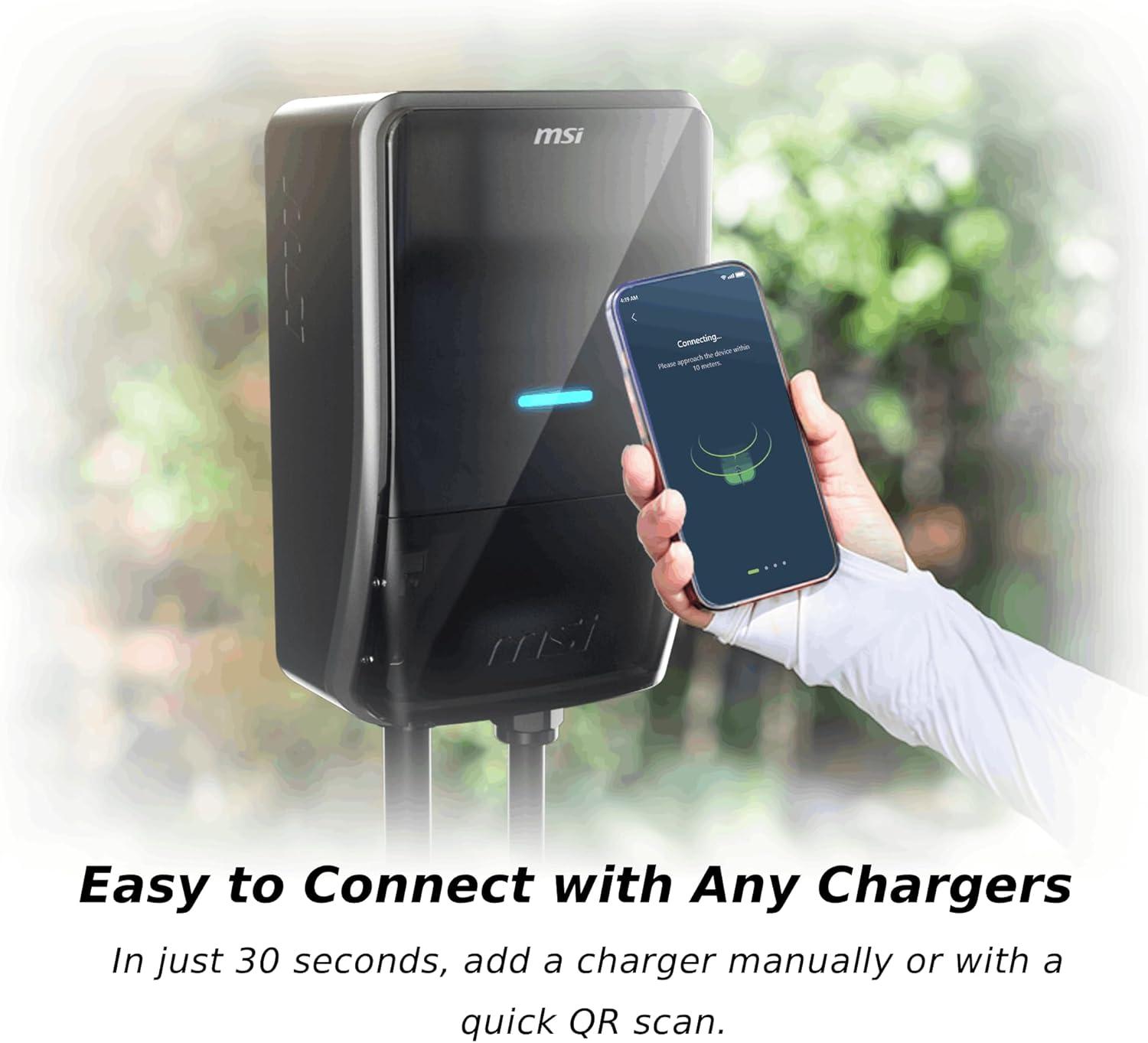 imageMSI EV Life NACS NEMA 1450 Level 2 Charger 240V 40A 96KW IP55 RatedWater and dust Resistant IK08 Impact Resistant UL2594 Certified Energy Star 5 Years Warranty