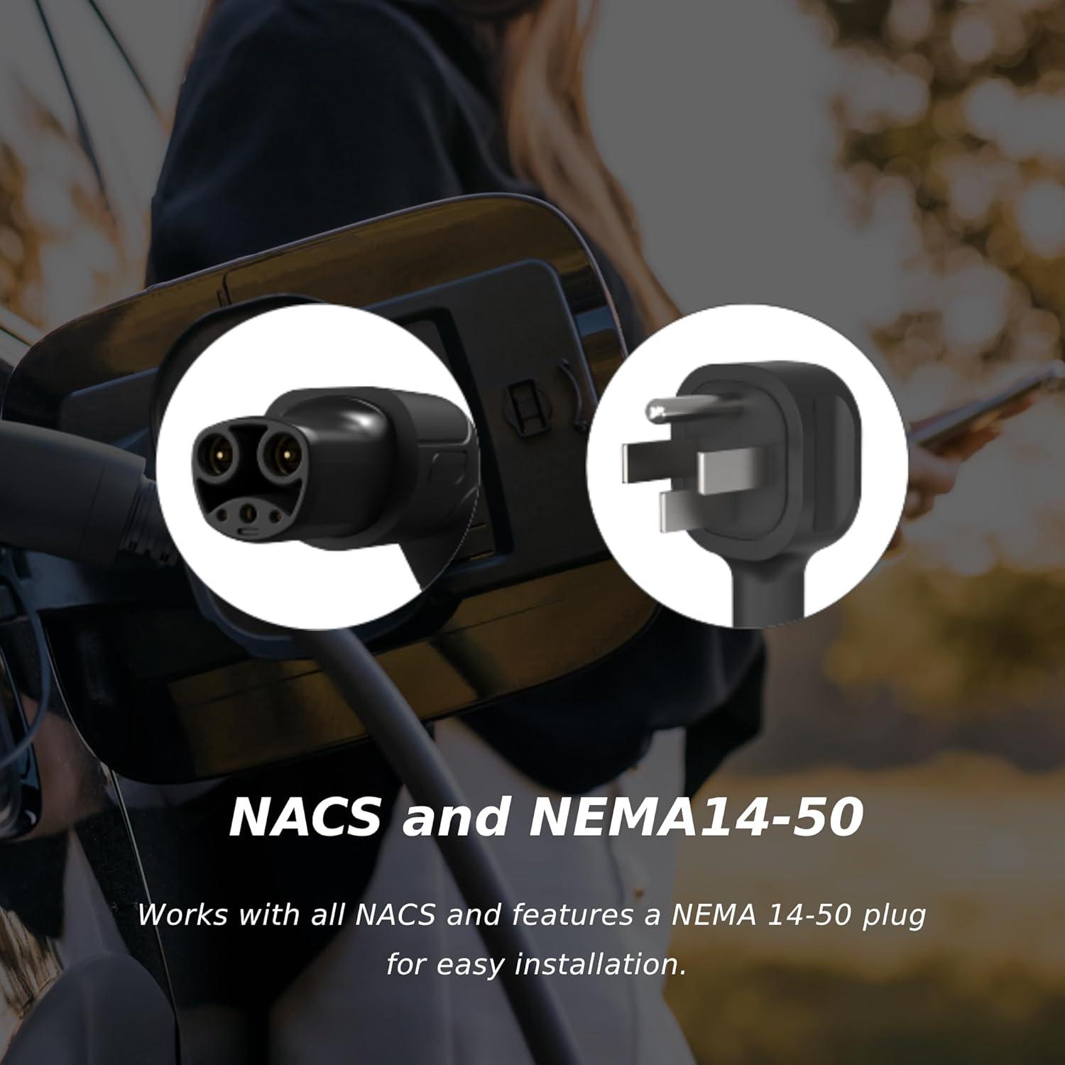 imageMSI EV Life Plus NACS NEMA 1450 Level 2 Charger 240V 40A 96KW IP55 RatedWater and dust Resistant IK08 Impact Resistant UL2594 Certified Energy Star RFID Card 5 Years Warranty