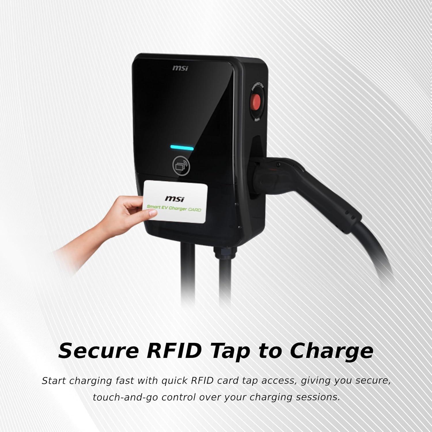 imageMSI EV Life Plus NACS NEMA 1450 Level 2 Charger 240V 40A 96KW IP55 RatedWater and dust Resistant IK08 Impact Resistant UL2594 Certified Energy Star RFID Card 5 Years Warranty