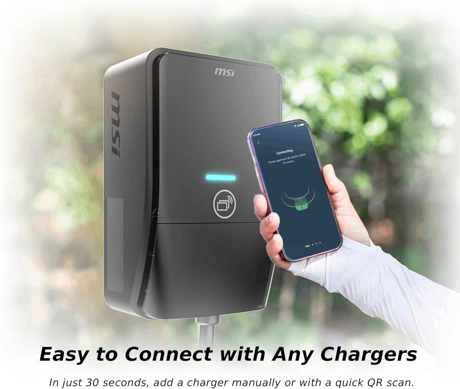 imageMSI EV Life Plus NACS NEMA 1450 Level 2 Charger 240V 40A 96KW IP55 RatedWater and dust Resistant IK08 Impact Resistant UL2594 Certified Energy Star RFID Card 5 Years Warranty