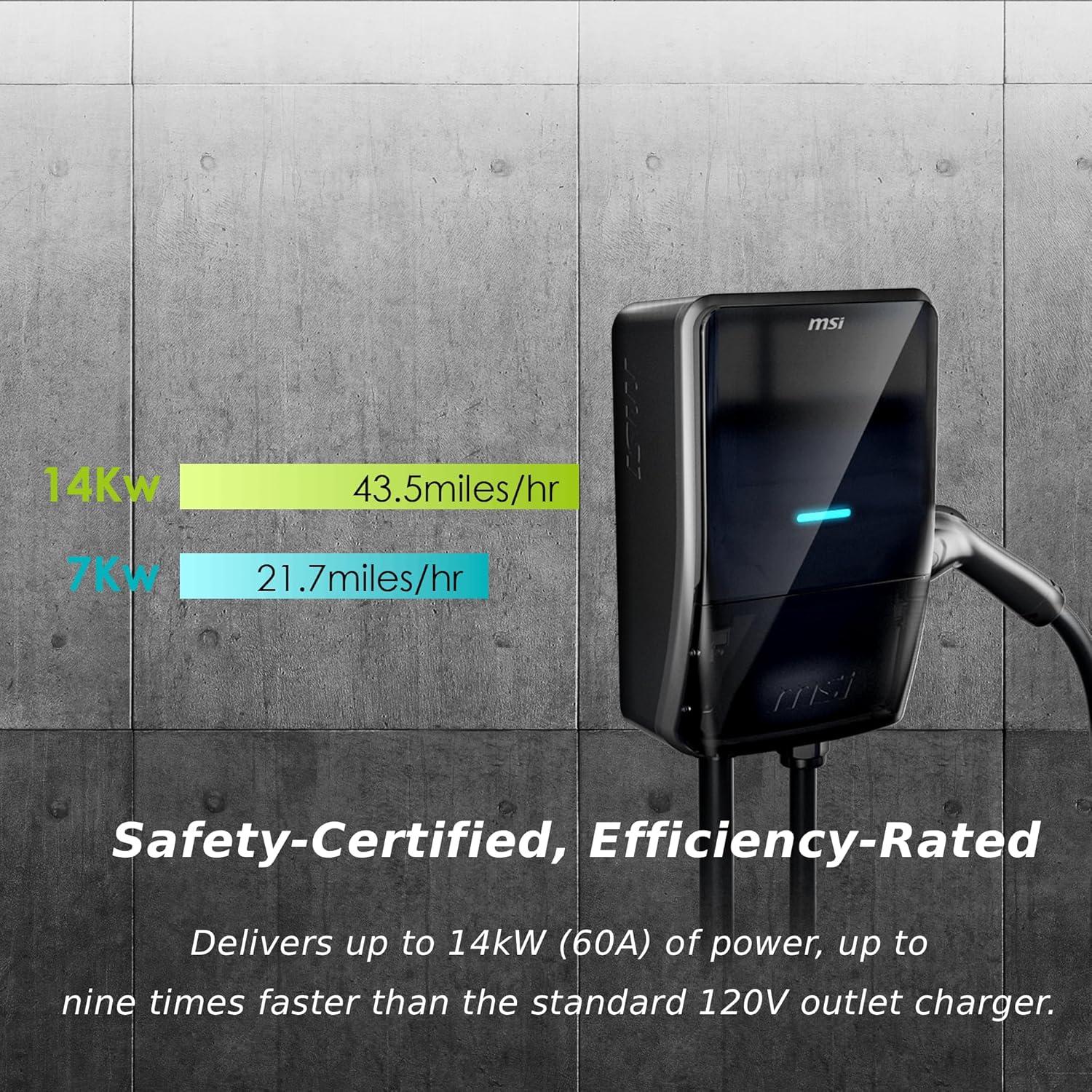 imageMSI EV Life Type 1 J1772 Hardwired Level 2 Charger 240V 60A 144 kW IP55 RatedWater and dust Resistant IK08 Impact Resistant UL2594 Certified Energy Star 5 Years Warranty