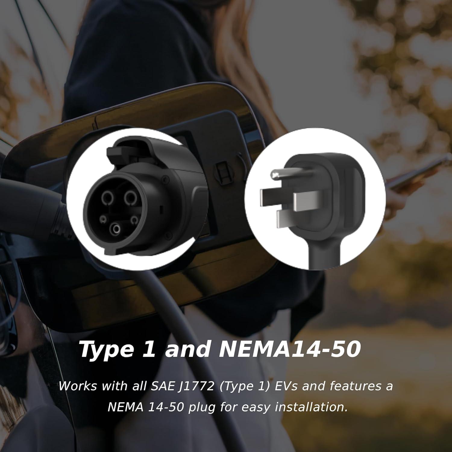 imageMSI EV Life Type 1 J1772 NEMA 1450 Level 2 Charger 240V 40A 96KW IP55 RatedWater and dust Resistant IK08 Impact Resistant UL2594 Certified Energy Star 5 Years Warranty