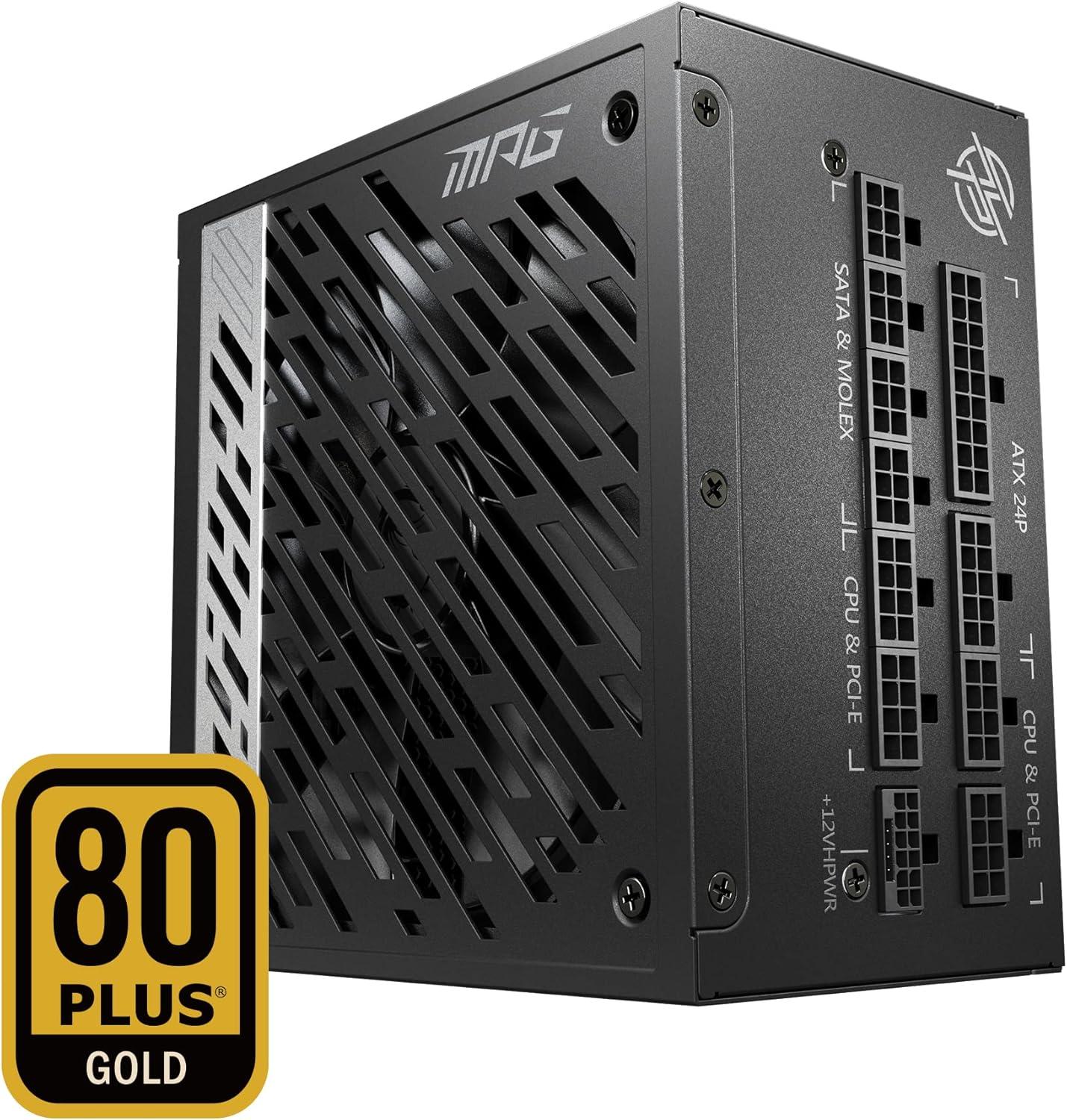 imageMSI MPG A1000G PCIE 51 ampamp ATX 31 Gaming Power Supply Full Modular 80 Plus Gold Certified 1000W 100 Japanese 105C Capacitors Compact Size ATX PSU 10 Year Warranty1000W