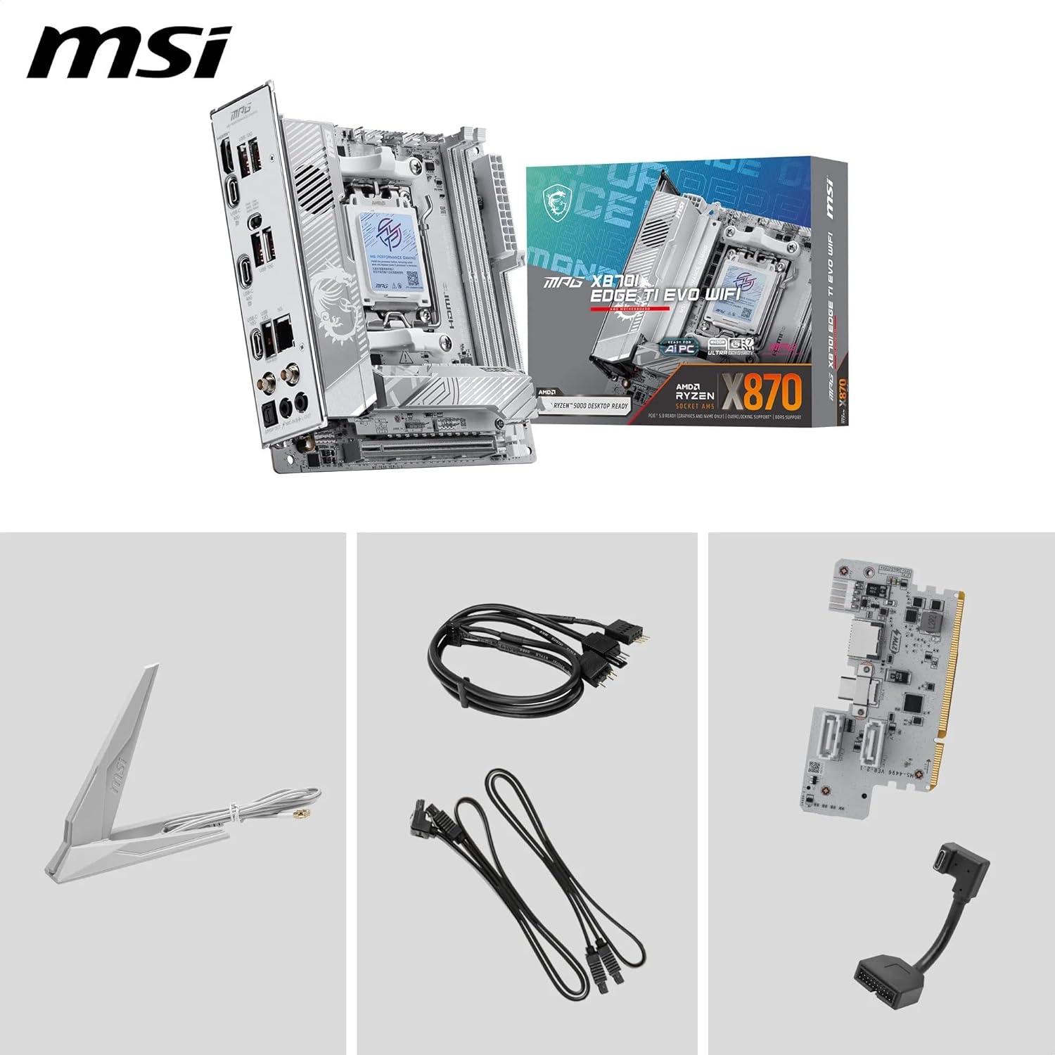 imageMSI MPG X870I Edge TI EVO WiFi Motherboard ATX Supports AMD Ryzen 90008000 7000 Processors AM5110A SPS VRM DDR5 Memory Boost up to10000MTs OC PCIe 50 x16 M2 Gen5 WiFi 7 5G LAN