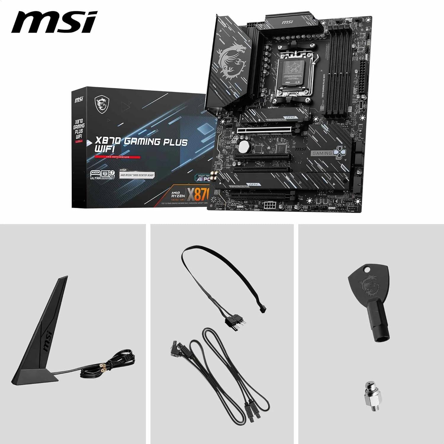 imageMSI X870 Gaming Plus WiFi V1 Motherboard ATXSupports AMD Ryzen 900080007000 Processors AM560A SPS VRM DDR5 Memory Boost 8200 MTs OC PCIe 50 x16 ampamp 40 x16 M2 Gen5 WiFi 7 5G LAN