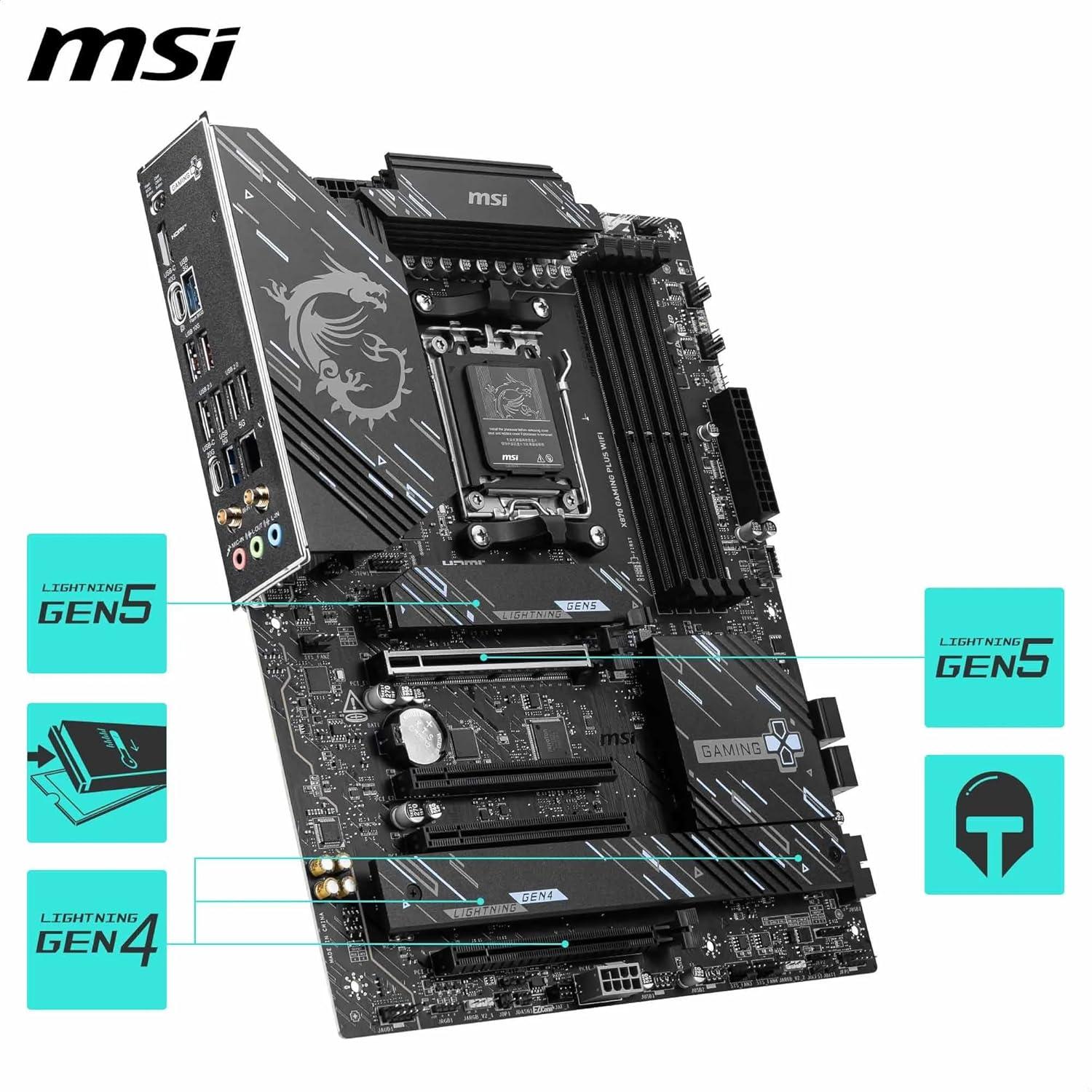 imageMSI X870 Gaming Plus WiFi V1 Motherboard ATXSupports AMD Ryzen 900080007000 Processors AM560A SPS VRM DDR5 Memory Boost 8200 MTs OC PCIe 50 x16 ampamp 40 x16 M2 Gen5 WiFi 7 5G LAN