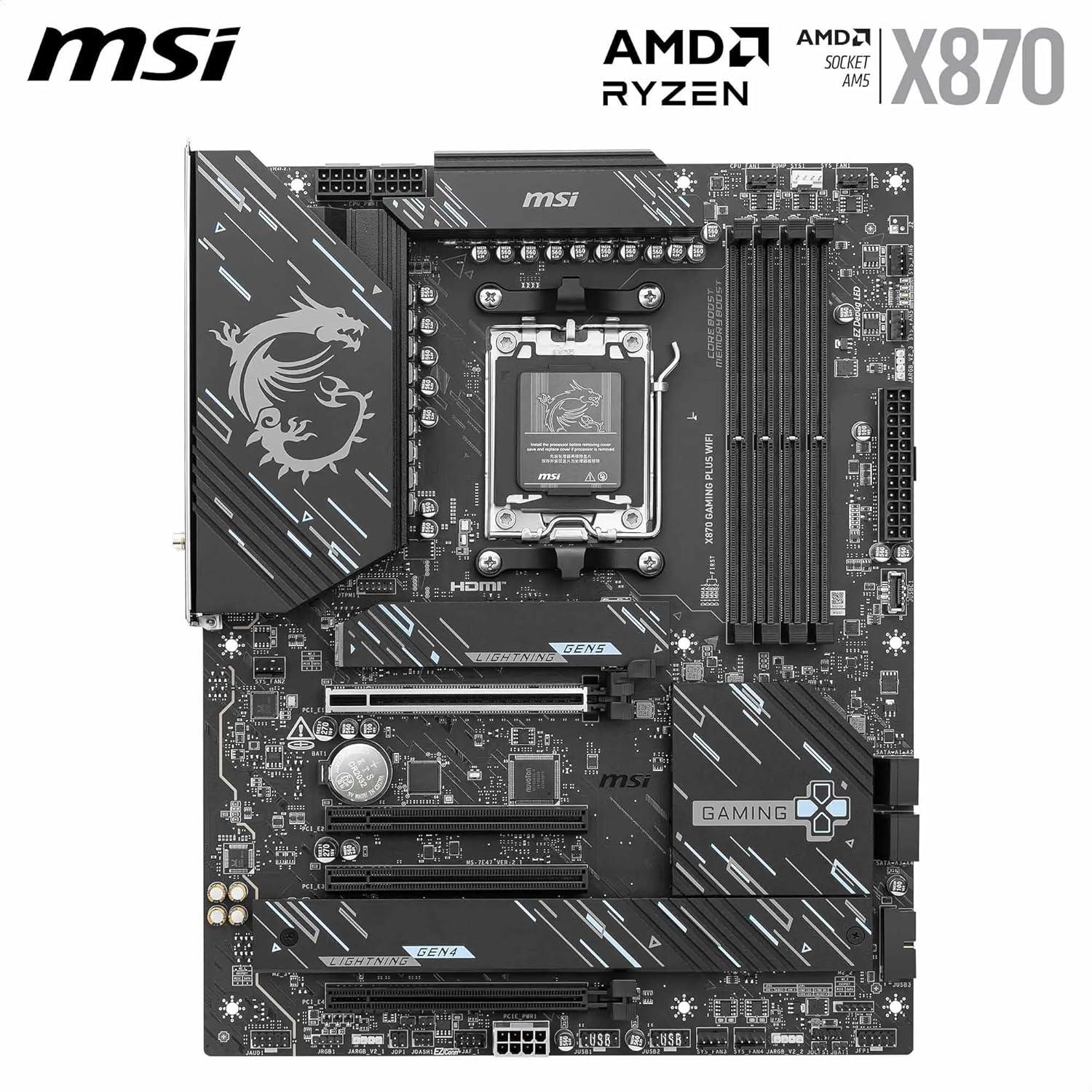 imageMSI X870 Gaming Plus WiFi V1 Motherboard ATXSupports AMD Ryzen 900080007000 Processors AM560A SPS VRM DDR5 Memory Boost 8200 MTs OC PCIe 50 x16 ampamp 40 x16 M2 Gen5 WiFi 7 5G LAN