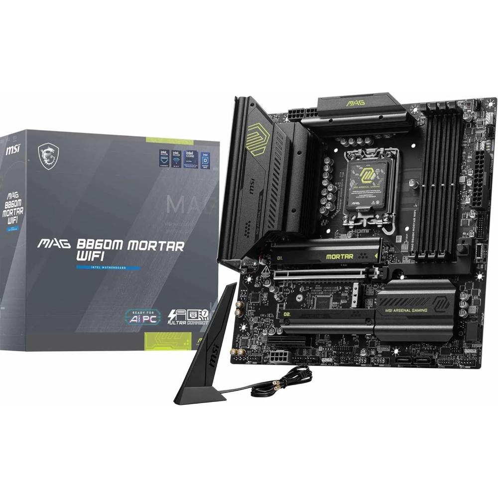 imageMAG B860M Mortar WiFi Motherboard mATX  Supports Intel Core Ultra Processors Series 2 LGA 1851  DDR5 Memory Boost 9200 MTs OC 1 x PCIe 50 x16 1 x M2 Gen5 5G LAN WiFi 7