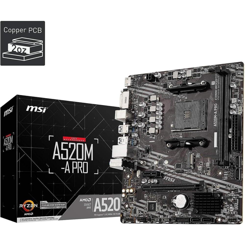 imageMSI A520MA PRO Gaming Motherboard AMD Ryzen 5000 AM4 DDR4 PCIe 30 SATA 6Gbs M2 USB 32 Gen 1 DVIHDMI MicroATXA520MA PRO