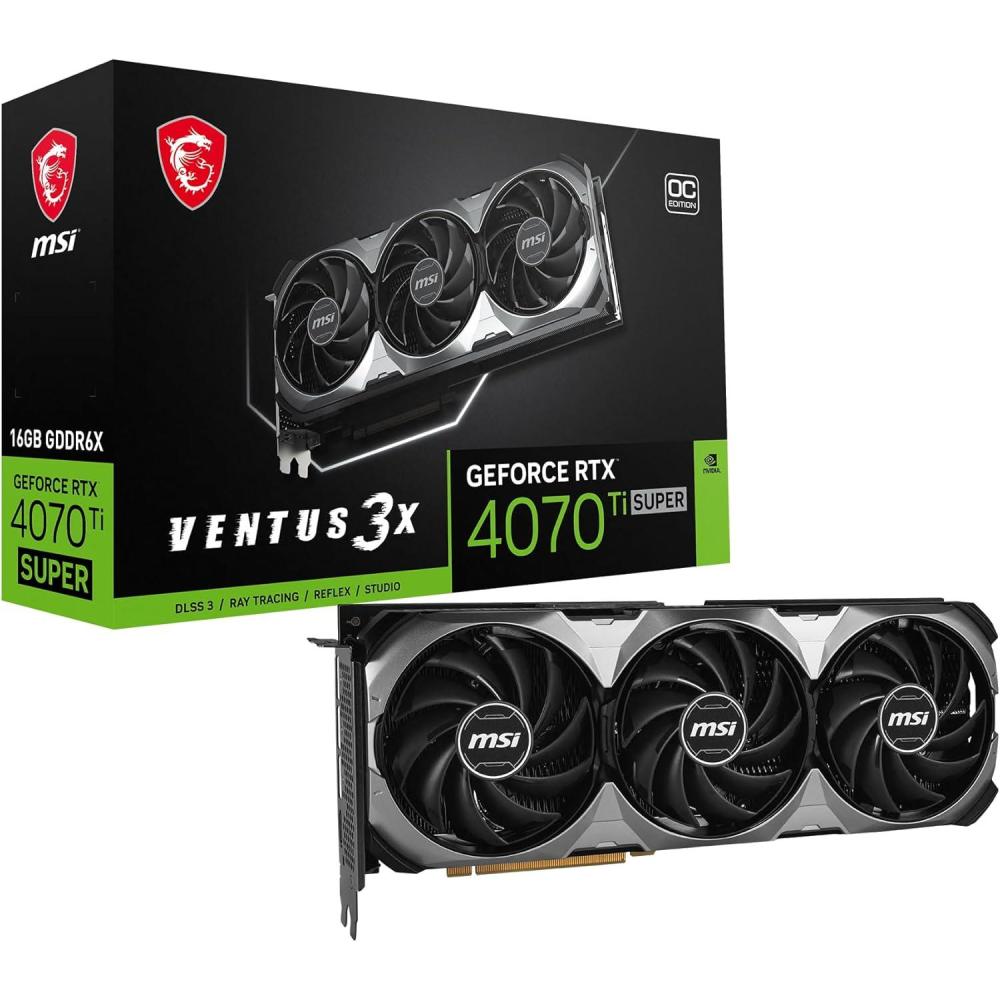 imageMSI Gaming RTX 4070 TI Super 16G Ventus 3X OC Graphics Card NVIDIA RTX 4070 Ti Super 256Bit Extreme Clock 2655 MHz 16GB GDRR6X 21 Gbps HDMIDP Ada Lovelace Architecture