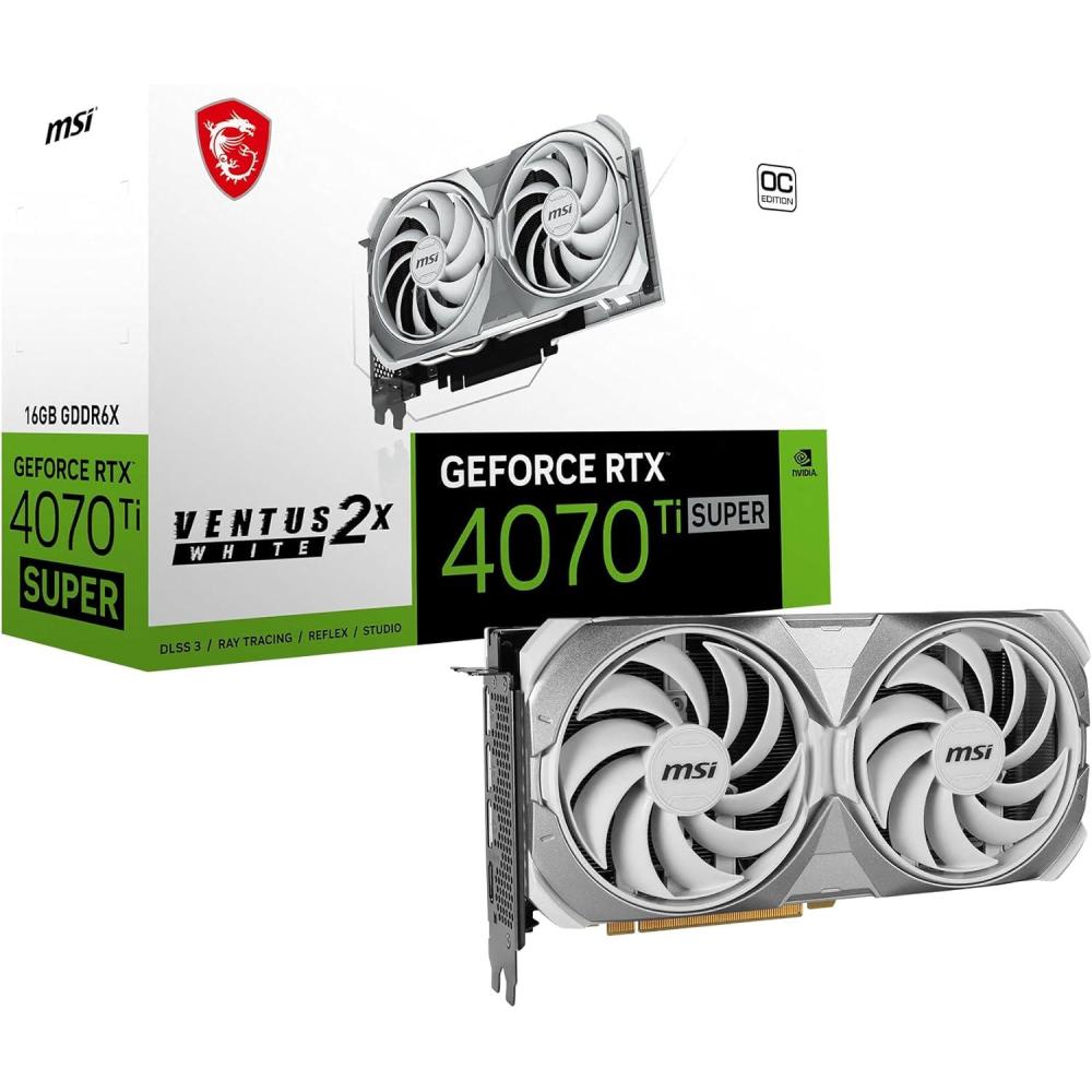 imageMSI Gaming RTX 4070 Ti Super 16G Ventus 2X White OC Graphics Card NVIDIA RTX 4070 Ti Super 256Bit Extreme Clock 2655 MHz 16GB GDRR6X 21 Gbps HDMIDP Ada Lovelace Architecture