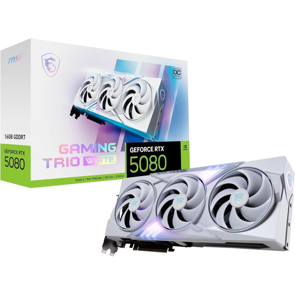 imageMSI Gaming RTX 5080 16G Gaming Trio OC White Graphics Card 16GB GDDR7 256bit Extreme Clock TBD MHz DisplayPort x 3 21a HDMI 21b NVIDIA Blackwell Architecture