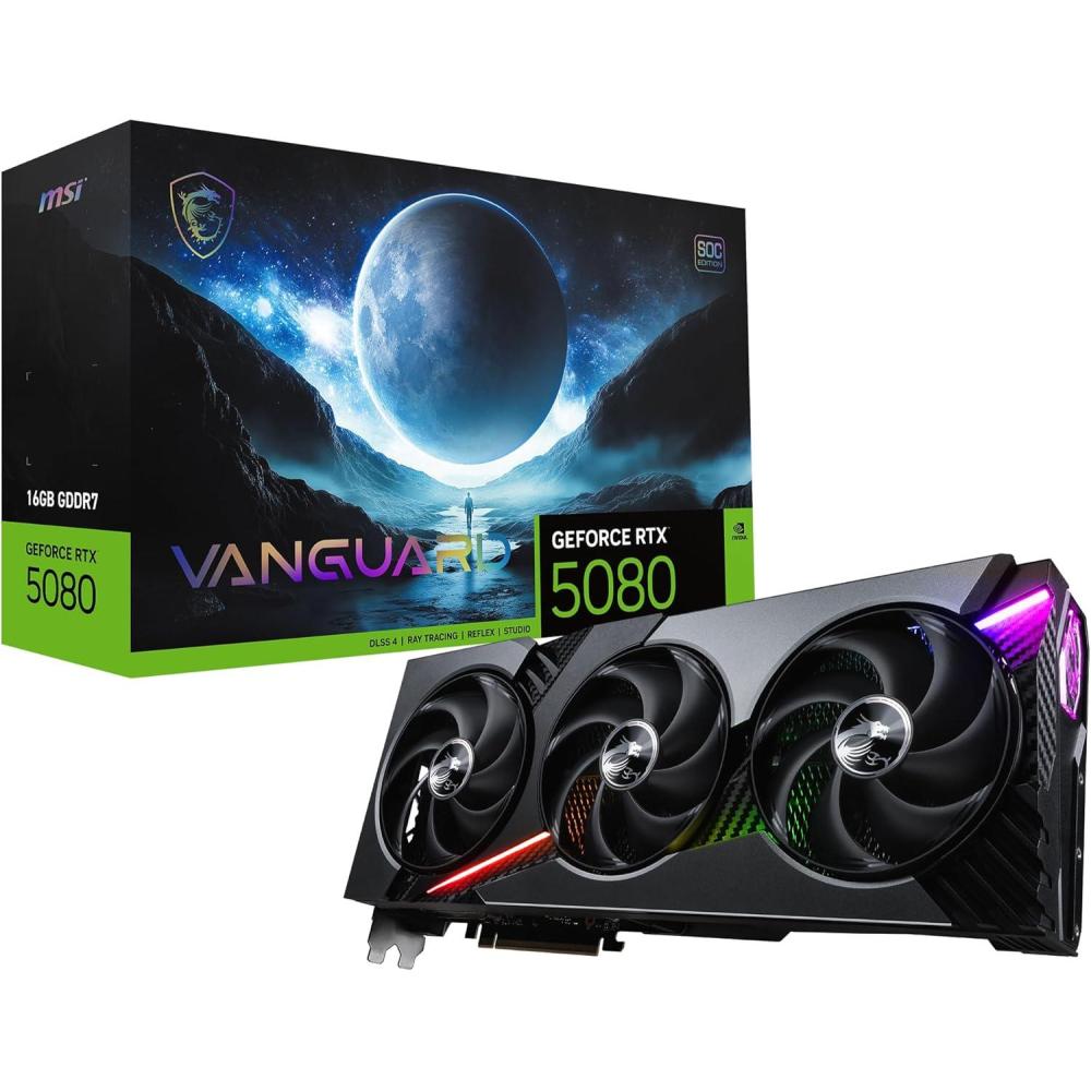 imageMSI Gaming RTX 5080 16G Vanguard SOC Graphics Card 16GB GDDR7 256bit Extreme Clock TBD MHz DisplayPort x 3 21a HDMI 21b NVIDIA Blackwell Architecture