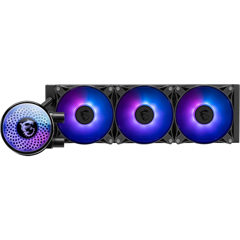 imageMSI MAG Coreliquid A12 360  AIO ARGB CPU Liquid Cooler  360mm Radiator  LGA 1700 Ready  Double Ball Bearring120mm ARGB PWM Fans x3 Rotatable Blockhead LGA 17001851 AM5  AM4 Black