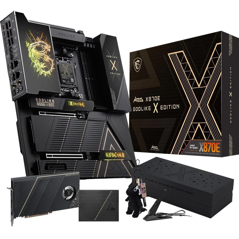 imageMSI MEG X870E GODLIKE X Edition EATX  AM5  Anniversary Edition Dynamic Dashboard III EZ Slide M2 110A SPS DDR5 Memory 9000 MTs OC M2 ampamp PCIe 50 USB4 WiFi 7 10G LAN