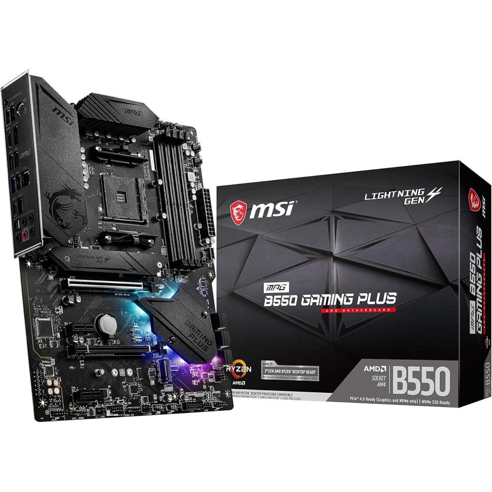 imageMSI MPG B550 Gaming Plus V1 Gaming Motherboard AMD Ryzen 5000 AM4 DDR4 PCIe 40 SATA 6Gbs M2 USB 32 Gen 2 HDMIDP ATXMPG B550 GAMING PLUS V1