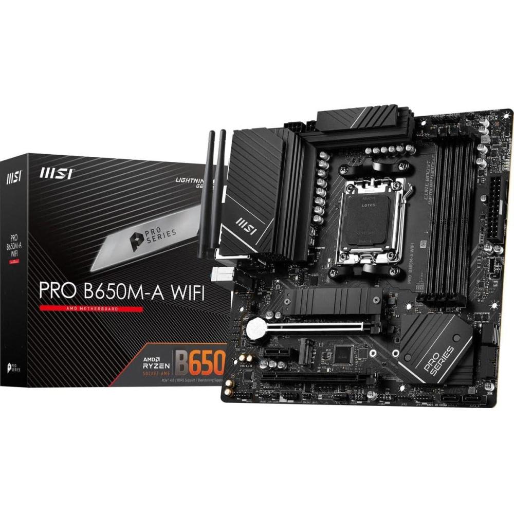 imageMSI PRO B650MA WiFi ProSeries Motherboard AMD Ryzen 900080007000 Series Processors AM5 DDR5 PCIe 40 M2 SATA 6Gbs USB 32 Gen 2 HDMIDP WiFi 6E Bluetooth 53 25Gbps LAN mATXPRO B650MA WIFI