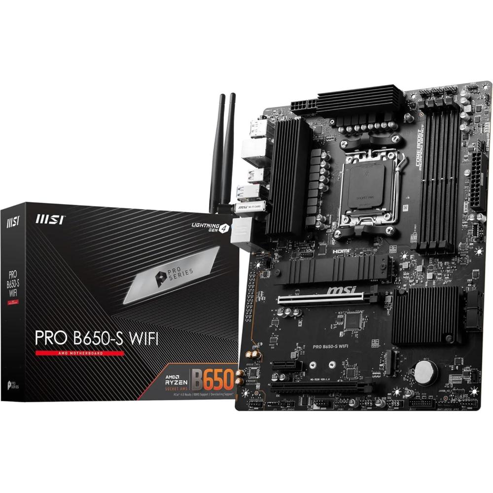 imageMSI PRO B650S WiFi V1 Motherboard ATX  Supports AMD Ryzen 90008000  7000 Series Processors AM5  DDR5 Memory Boost 6000MHzOC 2 x PCIe 40 x16 2 x M2 Gen4 WiFi 6EPRO B650S WIFI V1