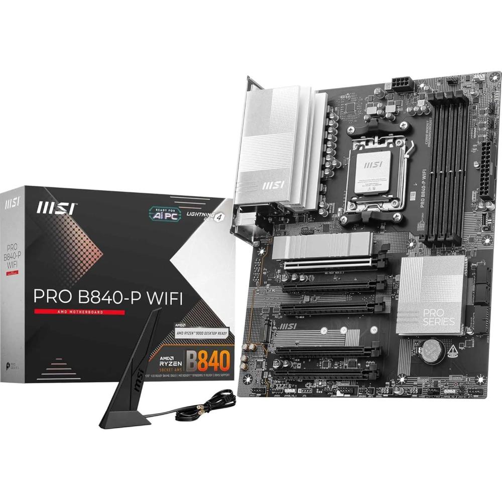 imageMSI PRO B840P WiFi Motherboard ATX  Supports AMD Ryzen 90008000  7000 Processors AM5  DDR5 Memory Boost 8000 MTs OC PCIe 40 x16 M2 Gen4 WiFi 7 25G LAN