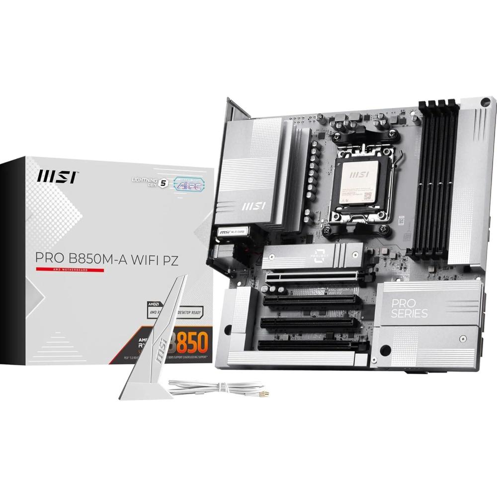 imageMSI PRO B850MA WiFi PZ Motherboard BackConnect mATX  Supports AMD Ryzen 90008000  7000 Processors AM5  DDR5 Memory Boost 8200 MTs OC PCIe 50 x16 ampamp 40 x4 M2 Gen5 WiFi 7 5G LAN