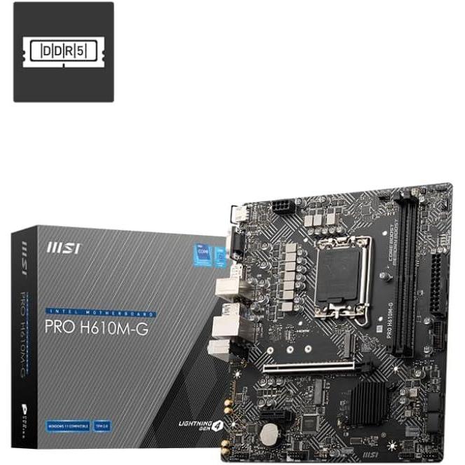 imageMSI PRO H610MG ProSeries Motherboard Support 14th13th12th Gen Intel Processors LGA 1700 DDR5 PCIe 4 1Gbps LAN M2 SATA 6G USB 32 Gen1 mATX
