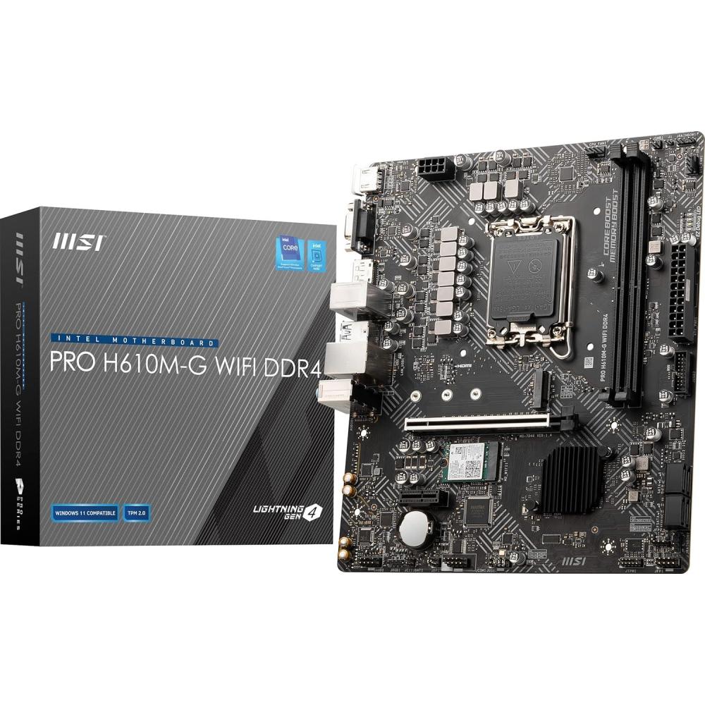 imageMSI PRO H610MG WiFi DDR4 ProSeries Motherboard 12th13th14th Gen Intel Core LGA 1700 Socket DDR4 PCIe 4 25G LAN SATA 6Gbs M2 Slots USB 32 WiFi 5 Bluetooth 42 mATX