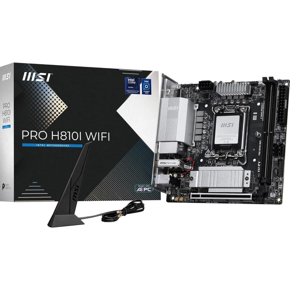 imageMSI PRO H810I WiFi Motherboard ITX  Supports Intel Core Ultra Processors Series 2 LGA 1851  DDR5 Memory Boost 6400 MTs MAX PCIe 50 x16 M2 Gen4 25G LAN
