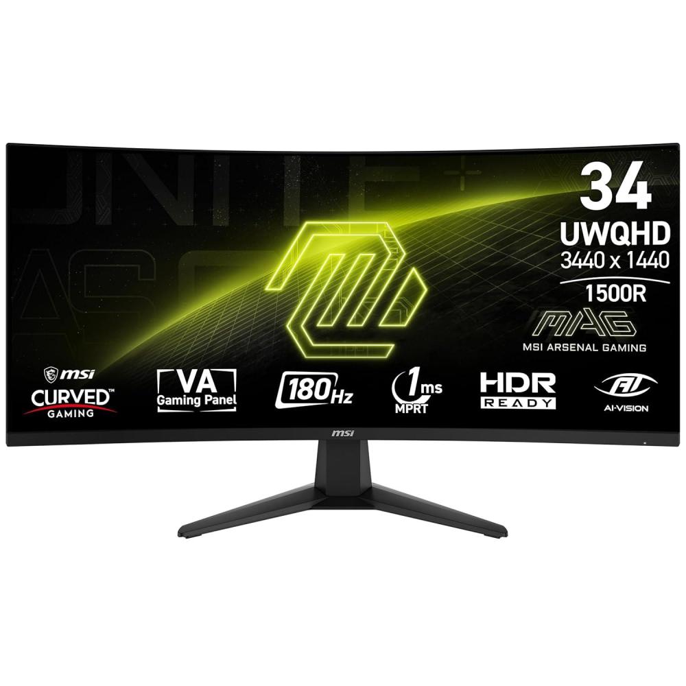 imagemsi MAG 346CQ 34inch 3440 x 1440 UWQHD Gaming Monitor 180Hz AdaptiveSync HDMI DisplayPort VESA Mountable Tilt Height Adjustable Speaker 1ms Black