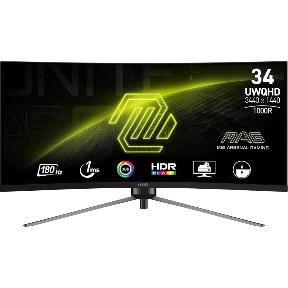 imagemsi MAG345CQR 34inch 3440 x 1440 UWQHD Gaming Monitor 180Hz AdaptiveSync HDR Ready HDMI VGA Port VESA Mountable Tilt 4Side Slim Bezel 1ms Black
