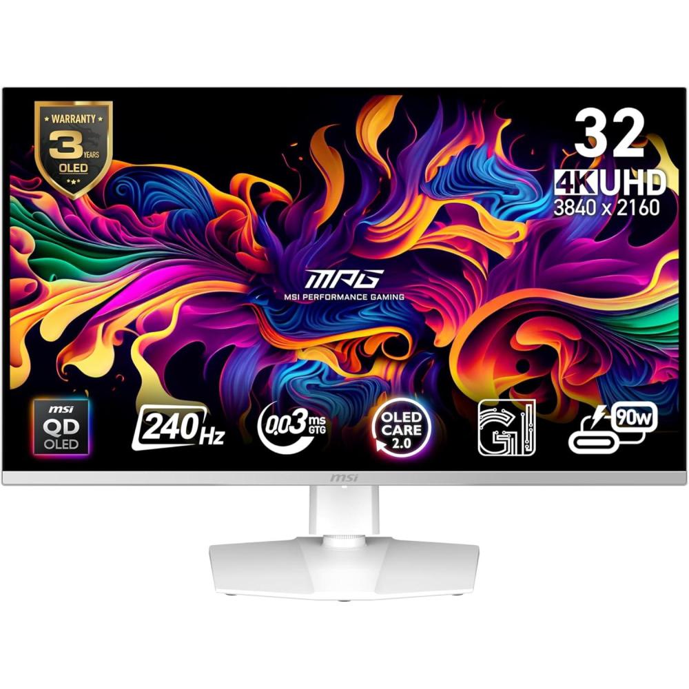 imagemsi MPG 321URXW QDOLED 32inch 3840 x 2160 UHD Computer Monitor 240Hz AdaptiveSync HDMI DP Port VESA Mountable Tilt Speaker 003ms WhiteMPG 321URXW QDOLED 32 Inch 3840 x 2160 4K 240 Hz