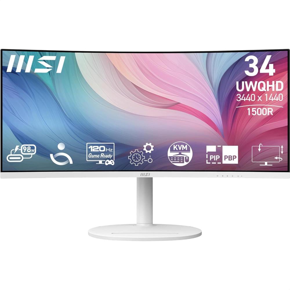 imagemsi Modern MD342CQP 34 in VA 3440 x 1440UWQHD Computer Monitor 120Hz 1800 Curved AdaptiveSync HDMI DP USBC 98W Power Delivery KVM Height Adjustable VESA Speaker 1ms BlackWhite