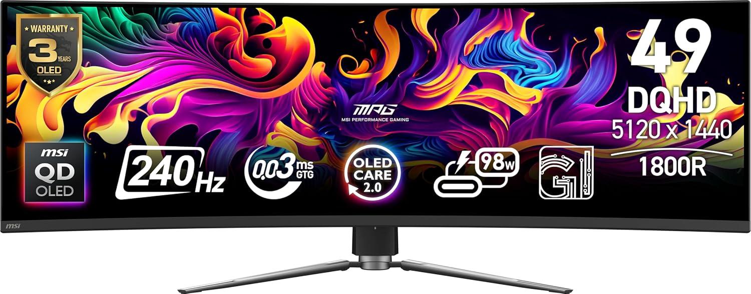 imagemsi MPG 341CQPX QDOLED 34inch Curved OLED Gaming Monitor 3440 x 1440 UWQHD 003ms Response time 240Hz True Black HDR 400 HDMI DP Port USB Type C Tilt Height Adjustable49