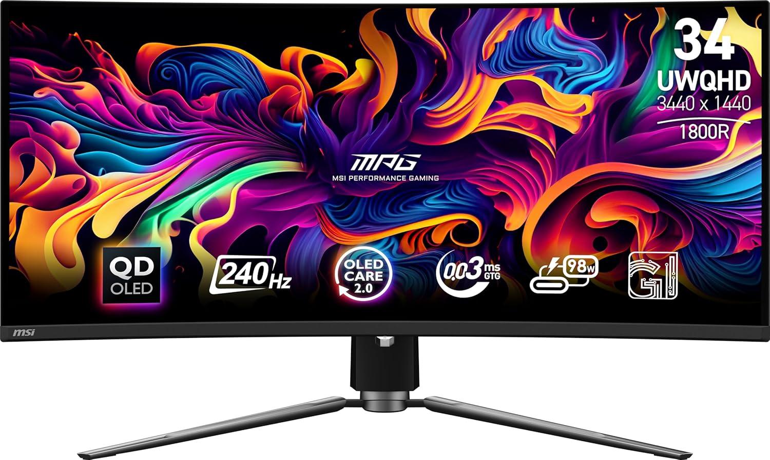 imagemsi MPG 341CQPX QDOLED 34inch Curved OLED Gaming Monitor 3440 x 1440 UWQHD 003ms Response time 240Hz True Black HDR 400 HDMI DP Port USB Type C Tilt Height Adjustable34