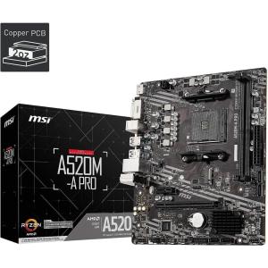 MSI A520M-A PRO Gaming Motherboard (AMD Ryzen 5000, AM4, DDR4, PCIe 3.0, SATA 6Gb/s, M.2, USB 3.2 Gen 1, DVI/HDMI, Micro-ATX)(A520M-A PRO)