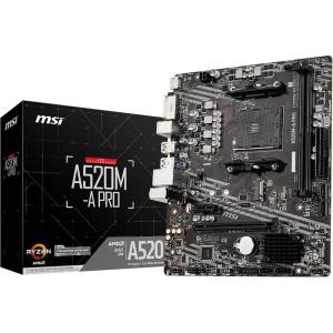 MSI A520M-A PRO Gaming Motherboard (AMD Ryzen 5000, AM4, DDR4, PCIe 3.0, SATA 6Gb/s, M.2, USB 3.2 Gen 1, DVI/HDMI, Micro-ATX)(A520M-A PRO V1)