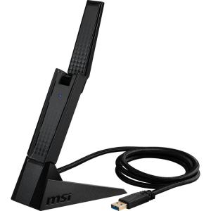 MSI AX1800 WiFi 6 Dual-Band USB Adapter – WLAN up to 1800 Mbps (5GHz, 2.4GHz Wireless), USB 3.2 Gen 1 Type-A, MU-MIMO, Adjustable Antenna, Beamforming, WPA3 – Wired Bracket Included(AXE5400 WiFi USB Adapter)