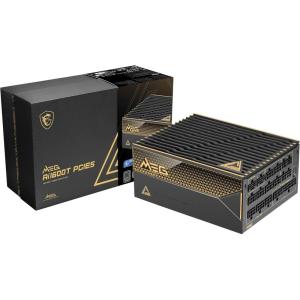 MSI MEG Ai1600T PCIE5, Fully Modular Gaming 1600W Power Supply, 80+ Titanium, Dual 12V-2×6 Cables, Server-Grade Capacitor, ATX 3.1 & PCIe 5.1 Ready, Low-Noise, Braided Cables, 12 Year Warranty