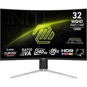 msi MAG 325CQRXF E2 31.5-inch 2560 x 1440 (WQHD) Computer Monitor, 240Hz, Adaptive-Sync, HDMI, Display Port, VGA Port, VESA Mountable, Tilt, Height Adjustable, Speaker, 0.5ms, Black, Panel Type VA