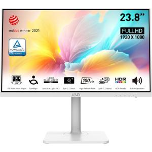 msi Modern MD2412PW 24-inch IPS 1920 x 1080 (FHD) Computer Monitor, 100Hz, Adaptive-Synch, HDR Ready, HDMI, USBC 15W Power Delivery, Speaker, VESA Mountable, Height Adjustable, 1ms, White(Modern MD2412PW)