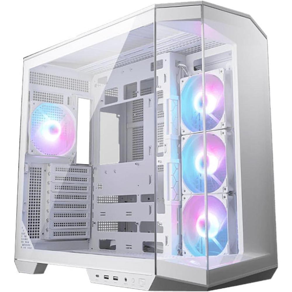 imageMSI MAG PANO 100R PZ White  Premium MidTower Gaming PC Case  Tempered Glass Side Panel  4X ARGB 120mm Fans  Liquid Cooling Support up to 360mm Radiator  White Color Case