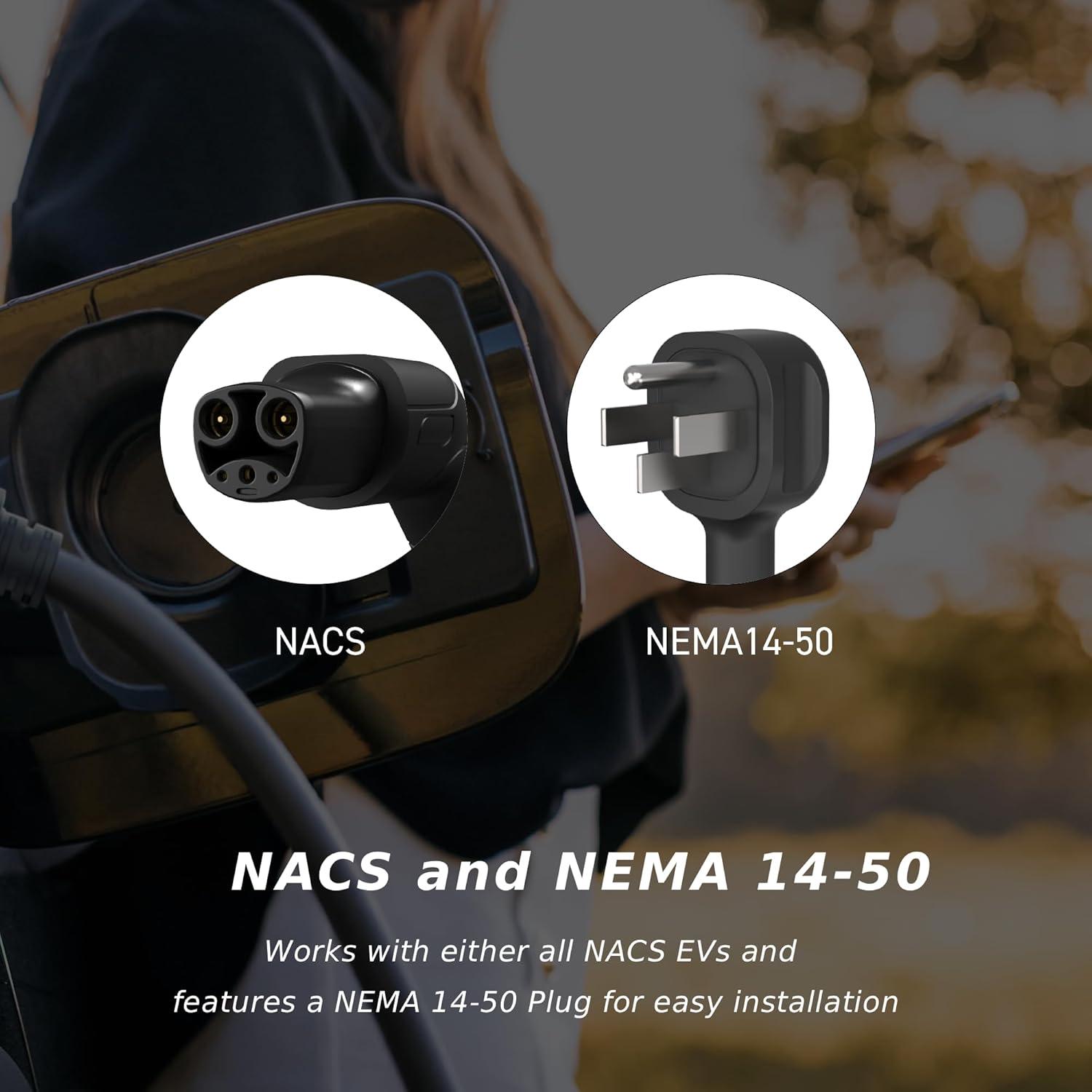 imageMSI EV Premium NACS NEMA 1450 Level 2 Charger 240V 40A 96KW IP55 RatedWater and dust Resistant IK08 Impact Resistant UL2594 Certified Energy Star 5 Years Warranty