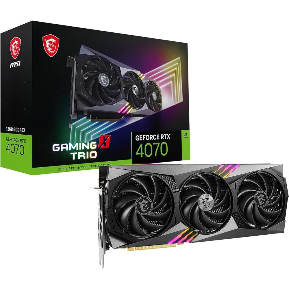 imageMSI Gaming GeForce RTX 4070 12GB GDRR6X Extreme Clock 2625 MHz 192Bit HDMIDP Nvlink TORX Fan 40 Ada Lovelace Architecture Graphics Card RTX 4070 Gaming X Trio 12G