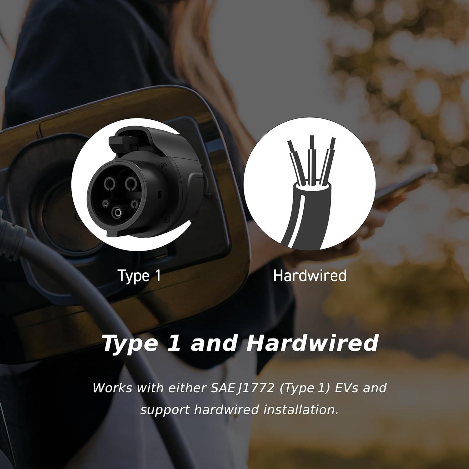 imageMSI EV Premium Type 1 J1772 Hardwired Level 2 Charger 240V 60A 144 kW IP55 RatedWater and dust Resistant IK08 Impact Resistant UL2594 Certified Energy Star 5 Years Warranty